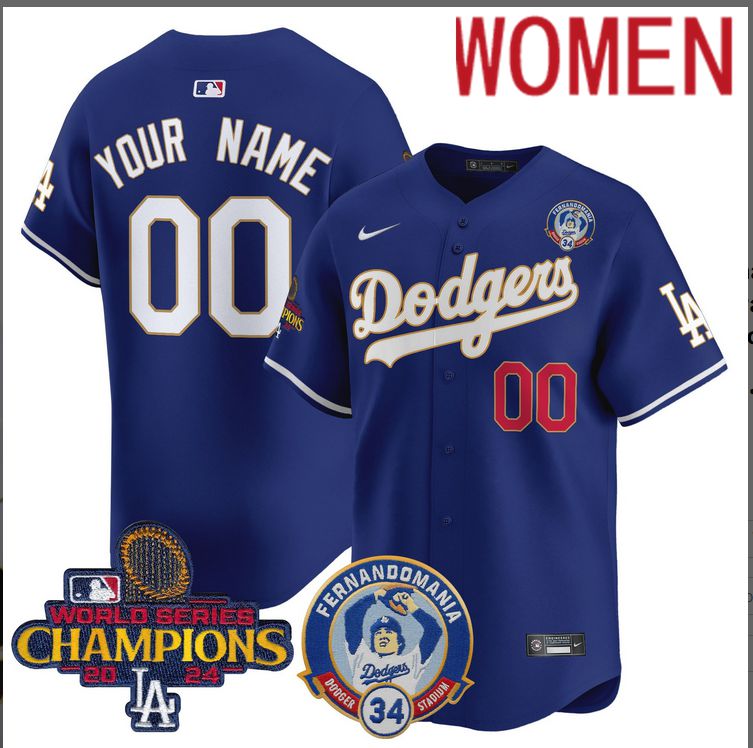 Women MLB Los Angeles Dodgers Custom blue 2024 World Series Champions Patch Cooperstown Jersey style 9->women mlb jersey->Women Jersey